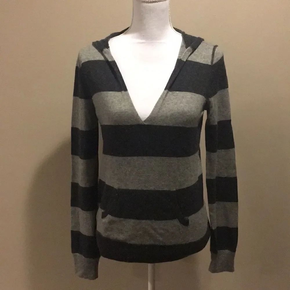 J. Crew Grey Striped Hooded Sweater with Pocket